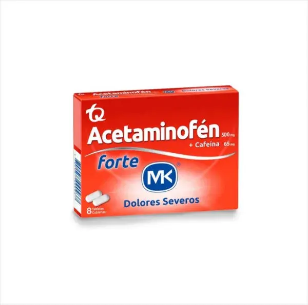 Acetaminofen forte 500mg Cafeina 65mg 8 tabletas Tecnoquimicas Bonne Sante.